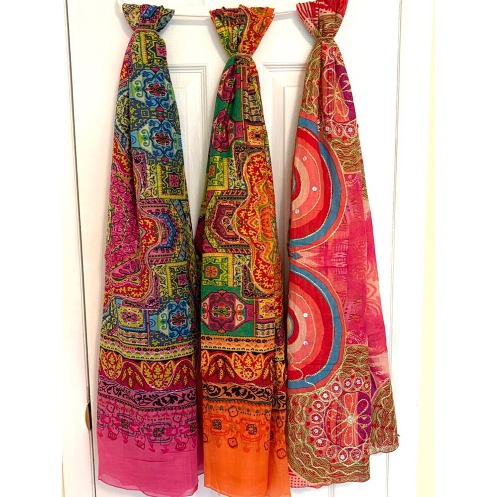 Set of‎ 3 Sarong Wraps in Vibrant Pink, Orange, Coral